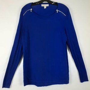 Michael Kors Women Blue Zip Shoulder Sweater